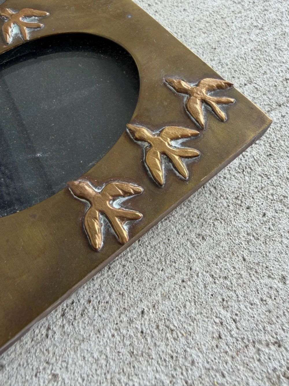 Vintage 1970s–1980s Artemi Mexico Brass Triple Oval Photo Frame Birds Design